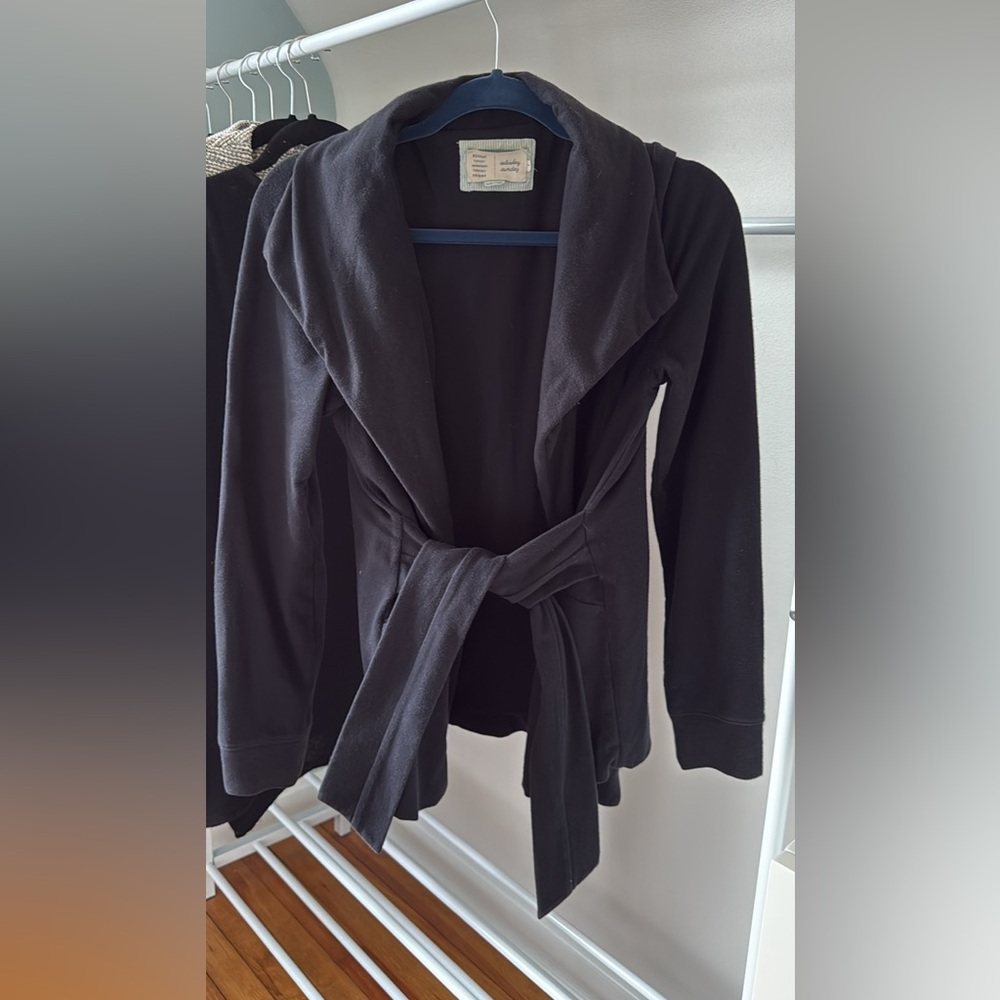 Sold- Anthropologie Saturday Sunday Bon Voyage Tie Front black cardigan
